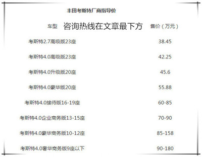豐田考斯特12座(阿爾法版)商務車 價格優惠與咨詢指南
